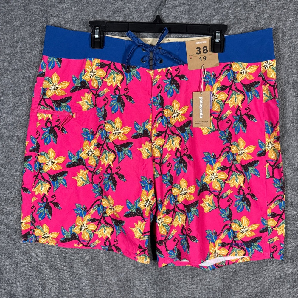 NEW Patagonia Boardshorts Mens 38 Ultra Pink Squash Blossoms Stretch Planing
